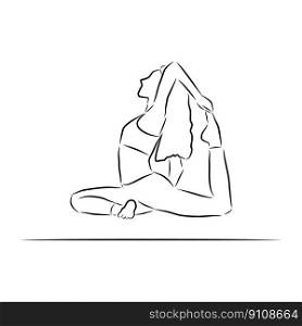 Woman in yoga pose, vector. Sketch. Woman with flowing hair in a yoga pose.