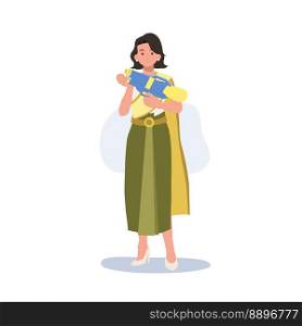  woman inSongkran Festival concept. Culture in Thailand. woman in Thai traditional clothings is holding water gun. Flat Vector Illustration