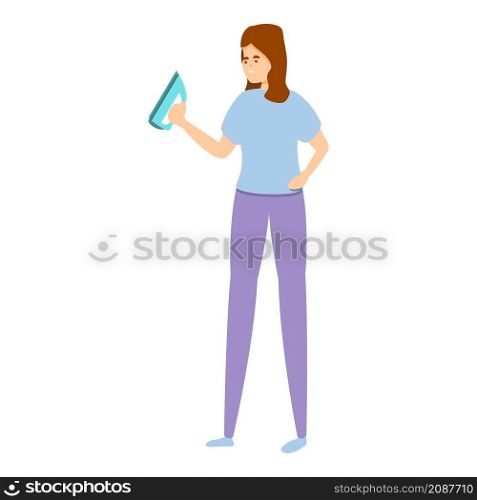 Woman ironing icon cartoon vector. Mom housework. Busy household. Woman ironing icon cartoon vector. Mom housework