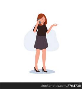 Woman is talking on the smartphone. Flat vector cartoon character illustration.