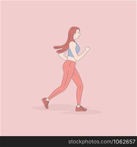 Woman jogging or running.Young beautiful woman jogging workout training.Healthy lifestyle and sport concepts.Vector design illustrations.