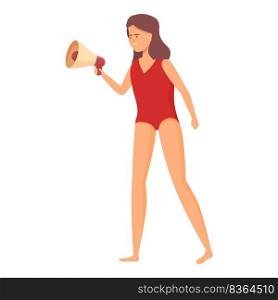 Woman lifeguard speech icon cartoon vector. Guard life. Water ocean. Woman lifeguard speech icon cartoon vector. Guard life