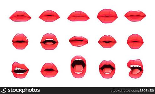 Woman lips. Female plump mouth with glossy lipstick, girl sexy impudent smile kiss lip makeup flat cartoon style. Vector isolated set of lipstick mouth glossy female illustration. Woman lips. Female plump mouth with glossy lipstick, girl sexy impudent smile kiss lip makeup flat cartoon style. Vector isolated set