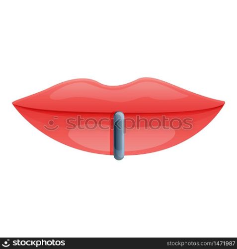 Woman lips piercing icon. Cartoon of woman lips piercing vector icon for web design isolated on white background. Woman lips piercing icon, cartoon style