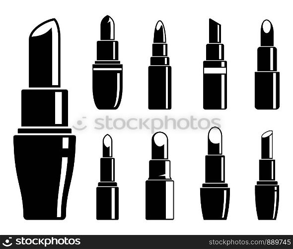 Woman lipstick icons set. Simple set of woman lipstick vector icons for web design on white background. Woman lipstick icons set, simple style