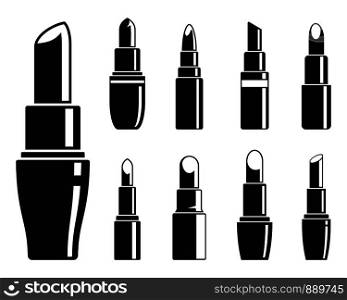 Woman lipstick icons set. Simple set of woman lipstick vector icons for web design on white background. Woman lipstick icons set, simple style