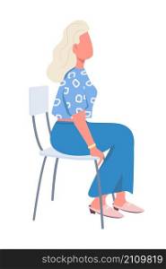 Woman listening semi flat color vector character. Sitting figure. Full body person on white. Relaxation and rest isolated modern cartoon style illustration for graphic design and animation. Woman listening semi flat color vector character