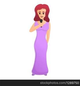 Woman long dress singer icon. Cartoon of woman long dress singer vector icon for web design isolated on white background. Woman long dress singer icon, cartoon style