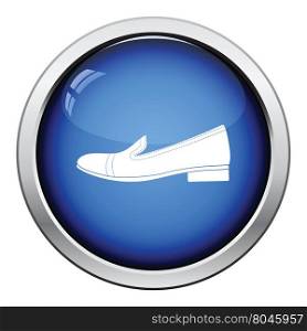 Woman low heel shoe icon. Glossy button design. Vector illustration.