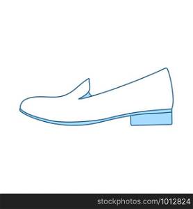 Woman Low Heel Shoe Icon. Thin Line With Blue Fill Design. Vector Illustration.