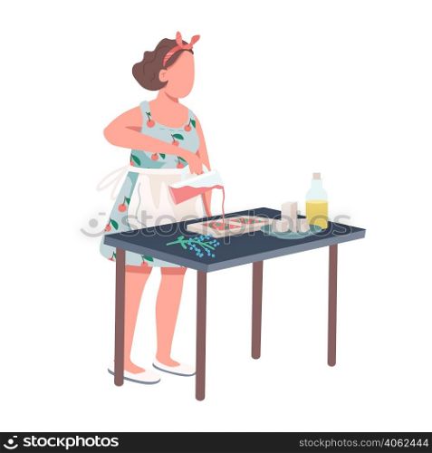 Woman making aromatherapy candles semi flat color vector character. Standing figure. Full body person on white. Simple cartoon style illustration for web graphic design and animation. Woman making aromatherapy candles semi flat color vector character