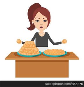 Woman making food, illustration, vector on white background.