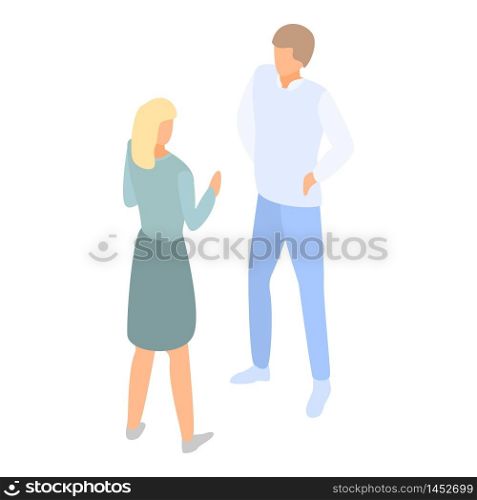 Woman man talking icon. Isometric of woman man talking vector icon for web design isolated on white background. Woman man talking icon, isometric style