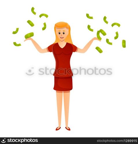 Woman money confetti icon. Cartoon of woman money confetti vector icon for web design isolated on white background. Woman money confetti icon, cartoon style