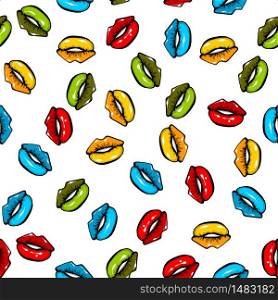 Woman mouth colored lipstick seamless pattern pop art style