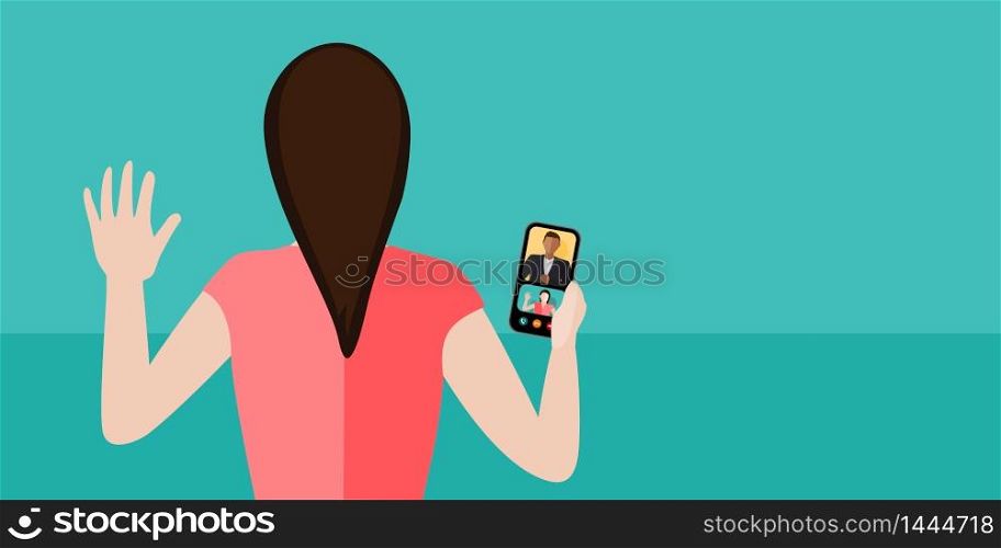 Woman on a video conference call while working at home concept vector