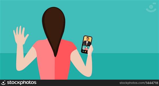 Woman on a video conference call while working at home concept vector