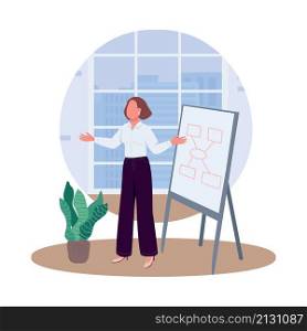 Woman on business presentation semi flat color vector character. Coaching figure. Full body person on white. Lecture isolated modern cartoon style illustration for graphic design and animation. Woman on business presentation semi flat color vector character