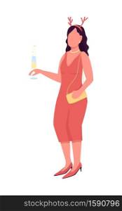 Woman on festive luxury party flat color vector faceless character. Girl in red dress with drink. Winter holiday event isolated cartoon illustration for web graphic design and animation. Woman on festive luxury party flat color vector faceless character