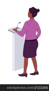 Woman on political debate semi flat color vector character. Standing figure. Full body person on white. Candidate isolated modern cartoon style illustration for graphic design and animation. Woman on political debate semi flat color vector character