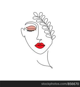 Woman on white background.One line drawing style.Design for t-shirt