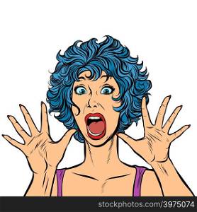woman panic, fear, surprise gesture. Pop art retro vector illustration. Girls 80s. woman panic, fear, surprise gesture. Girls 80s