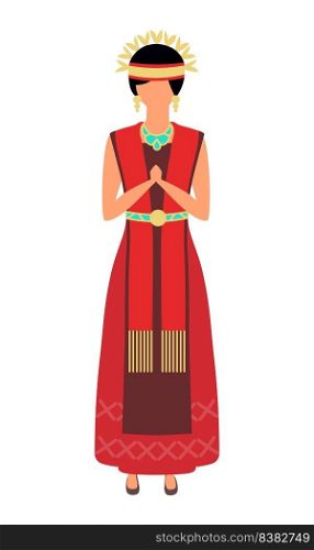 Woman participating in festival procession semi flat color vector character. Full body person on white. Religious leader simple cartoon style illustration for web graphic design and animation. Woman participating in festival procession semi flat color vector character