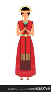 Woman participating in festival procession semi flat color vector character. Full body person on white. Religious leader simple cartoon style illustration for web graphic design and animation. Woman participating in festival procession semi flat color vector character