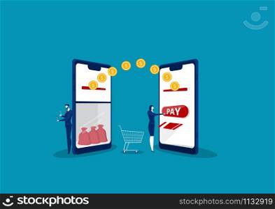 woman pay on mobile shopping, e-commerce and online store. Vector