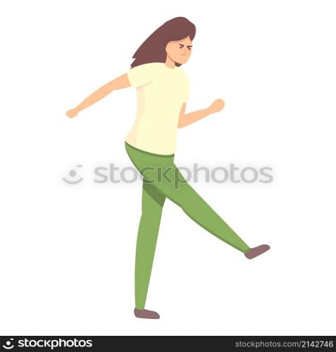 Woman penis kick icon cartoon vector. Self defence. Martial person. Woman penis kick icon cartoon vector. Self defence
