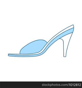 Woman Pom-pom Shoe Icon. Thin Line With Blue Fill Design. Vector Illustration.