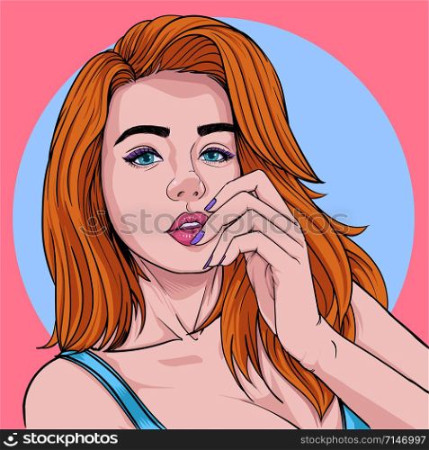 Woman posing sexy Beautiful women make-up hairdressing fashion Illustration vector On pop art comic style Pink background