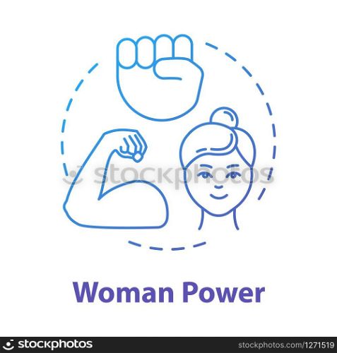Woman power blue concept icon. Feminist movement. Feminism. Empowerment. Gender equality idea thin line illustration. Vector isolated outline RGB color drawing