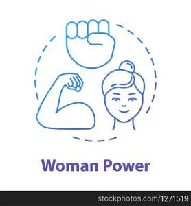 Woman power blue concept icon. Feminist movement. Feminism. Empowerment. Gender equality idea thin line illustration. Vector isolated outline RGB color drawing