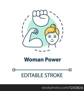 Woman power concept icon. Feminist movement. Feminism. Empowerment. Gender equality idea thin line illustration. Vector isolated outline RGB color drawing. Editable stroke