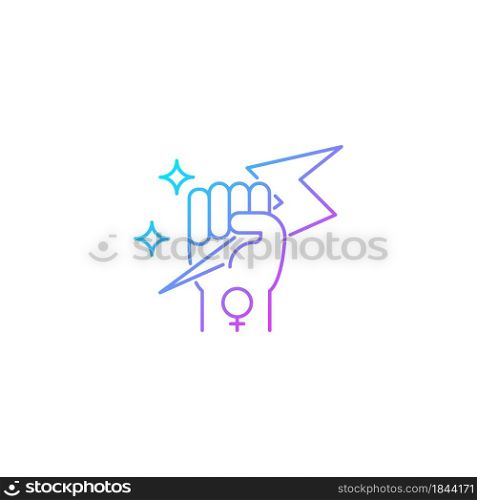 Woman power gradient linear vector icon. Female energy. Enhance inner strength. Leadership in movement. Woman leader. Thin line color symbol. Modern style pictogram. Vector isolated outline drawing. Woman power gradient linear vector icon