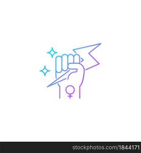 Woman power gradient linear vector icon. Female energy. Enhance inner strength. Leadership in movement. Woman leader. Thin line color symbol. Modern style pictogram. Vector isolated outline drawing. Woman power gradient linear vector icon