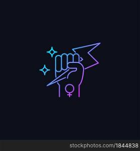 Woman power gradient vector icon for dark theme. Female energy. Enhance inner strength. Leadership in movement. Thin line color symbol. Modern style pictogram. Vector isolated outline drawing. Woman power gradient vector icon for dark theme