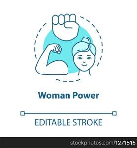 Woman power turquoise concept icon. Feminist movement. Feminism. Empowerment. Gender equality idea thin line illustration. Vector isolated outline RGB color drawing. Editable stroke