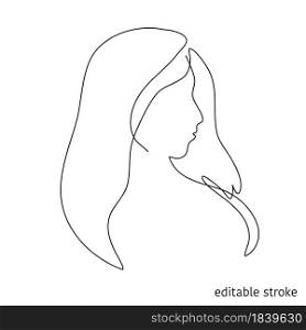 Woman Profile in Continuous Line Drawing. Vector Sketchy Girl Character. Outline Simple Artwork with Editable Stroke.. Woman Profile in Continuous Line Drawing. Sketchy Girl Character. Outline Simple Artwork with Editable Stroke. Vector Illustration.