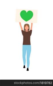 Woman promoting love for environment semi flat color vector character. Full body person on white. Female conservationist isolated modern cartoon style illustration for graphic design and animation. Woman promoting love for environment semi flat color vector character