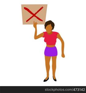 Woman protest with sign icon. Cartoon illustration of woman protest vector icon for web. Woman protest with sign icon, cartoon style