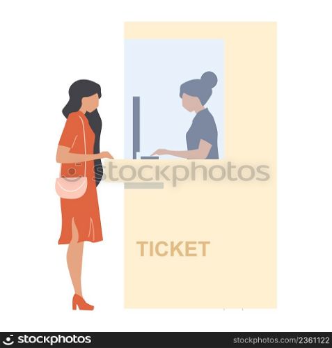 Woman purchasing ticket at box office semi flat color vector characters. Standing figures. Full body people on white. Simple cartoon style illustration for web graphic design and animation. Woman purchasing ticket at box office semi flat color vector characters