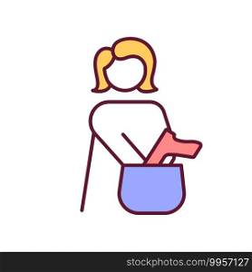 Woman putting gun in purse RGB color icon. Small arms for personal protection. Concealed carry of handgun. Invisible handling of pistol. Gun rights. Weapon regulation. Isolated vector illustration. Woman putting gun in purse RGB color icon