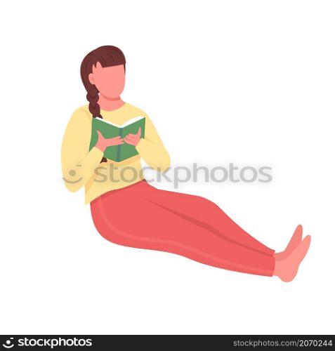 Woman read in homewear semi flat color vector character. Relaxing figure. Full body person on white. Lifestyle isolated modern cartoon style illustration for graphic design and animation. Woman read in homewear semi flat color vector character