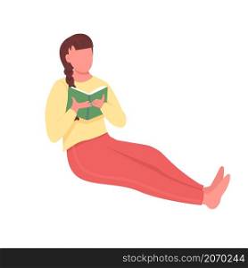 Woman read in homewear semi flat color vector character. Relaxing figure. Full body person on white. Lifestyle isolated modern cartoon style illustration for graphic design and animation. Woman read in homewear semi flat color vector character