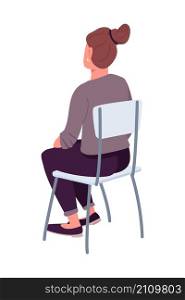 Woman relax on chair semi flat color vector character. Sitting figure. Full body person on white. Waiting isolated modern cartoon style illustration for graphic design and animation. Woman relax on chair semi flat color vector character