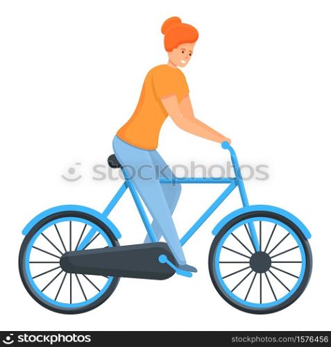 Woman ride bike icon. Cartoon of woman ride bike vector icon for web design isolated on white background. Woman ride bike icon, cartoon style