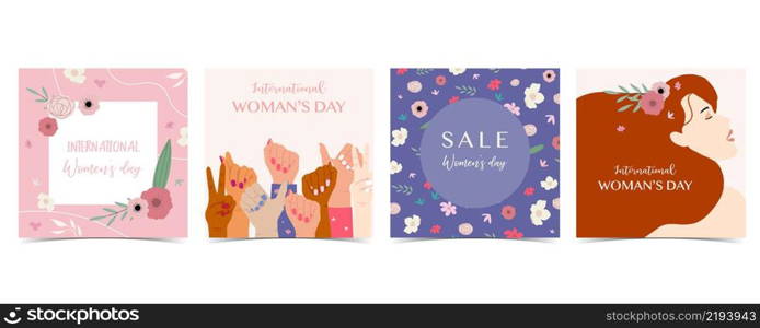 Woman&rsquo;s day background for social media with hand,face,flower