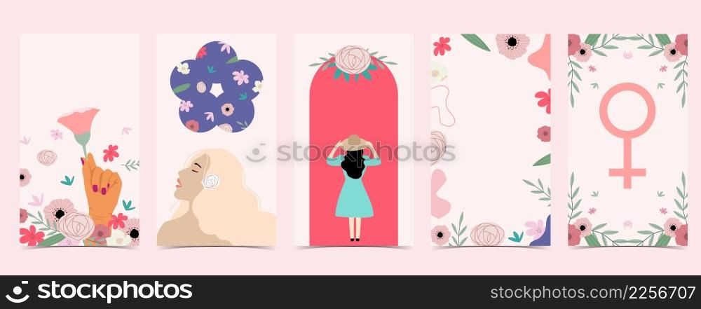 Woman&rsquo;s day background for social media with hand,face,flower
